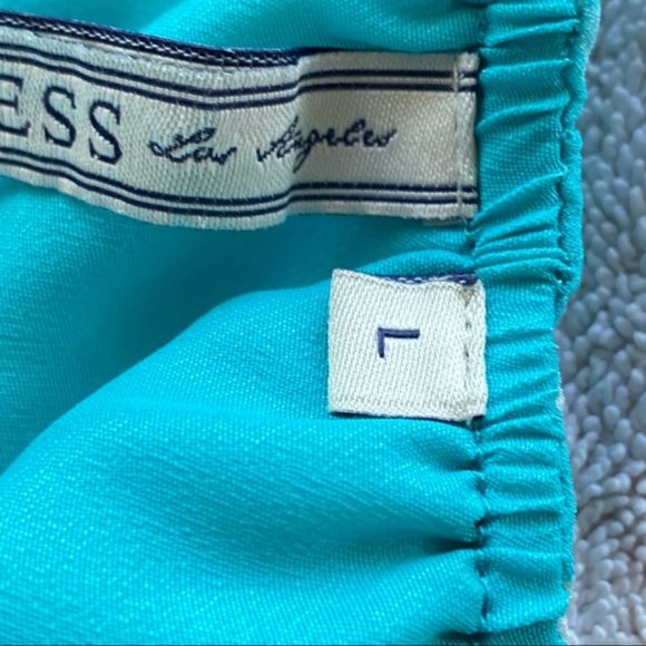 Guess Los Angeles  long aqua and white spaghetti strap elastic waist dress sz L - Picture 3 of 13